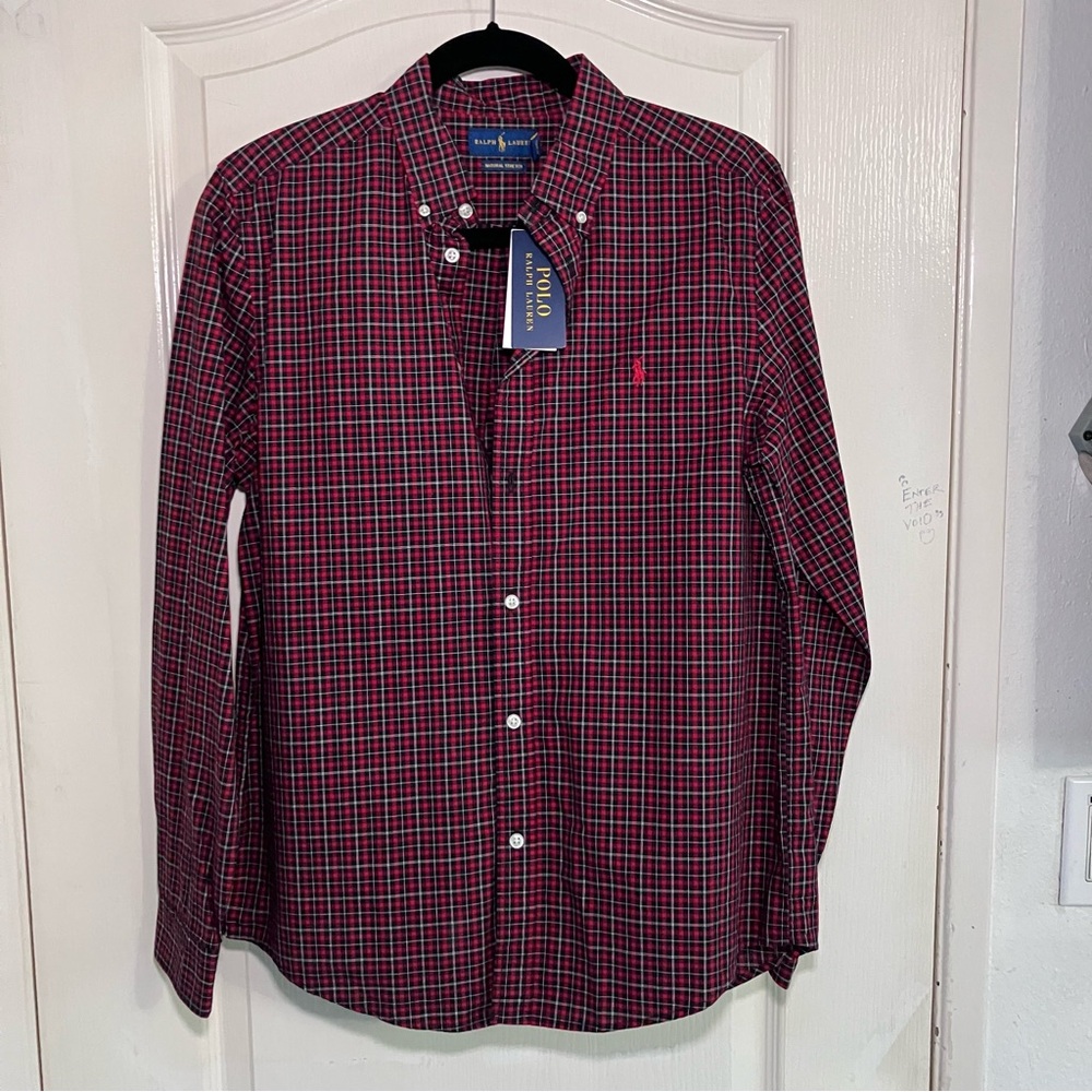 Ralph Lauren Men's Red and Blue Checkered Shirt